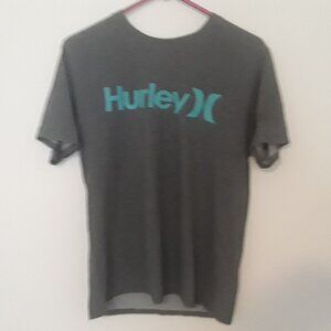 Mens Hurley Medium Gray w/ Turquoise Logo, Made With Nike Dri-Fit Crew T-Shirt
